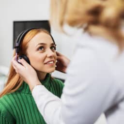 Woman gets hearing test