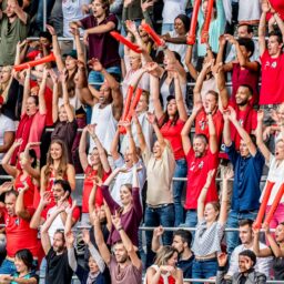 Loud crowd cheering on their sports team.